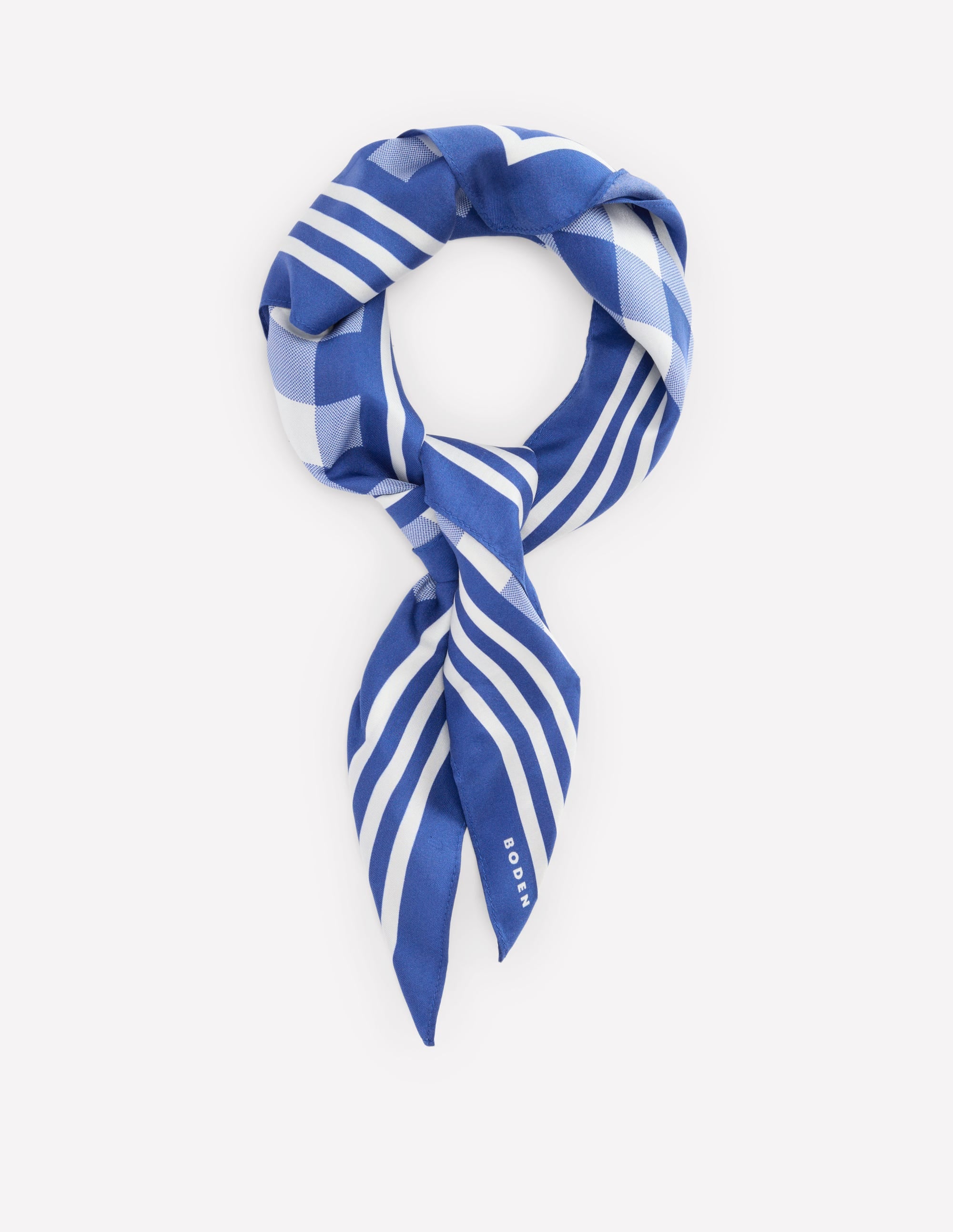Elisabeth Silk Square Scarf-Bright Blue, Gingham - Image 1