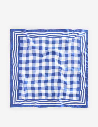 Silk Square Scarf-Bright Blue, Gingham