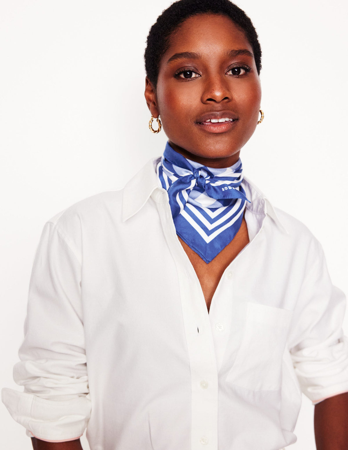 Elisabeth Silk Square Scarf-Bright Blue, Gingham - Image 2