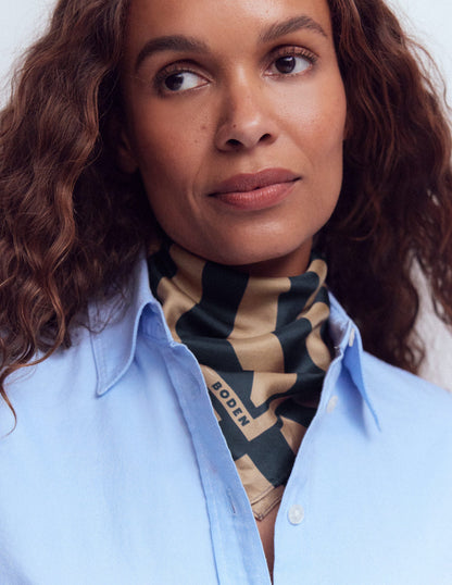 Silk Square Scarf-Navy and Camel Stripe-2