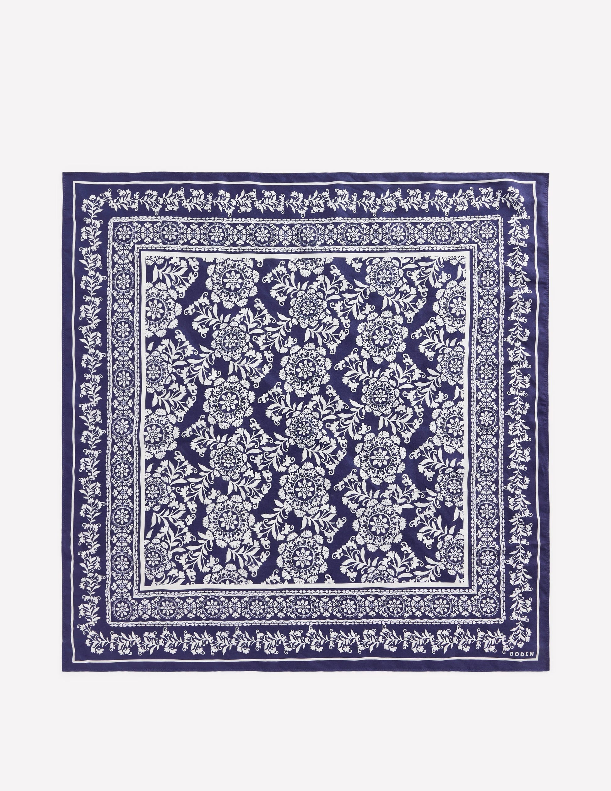 Silk Square Scarf-Navy Decorative Blossom-4
