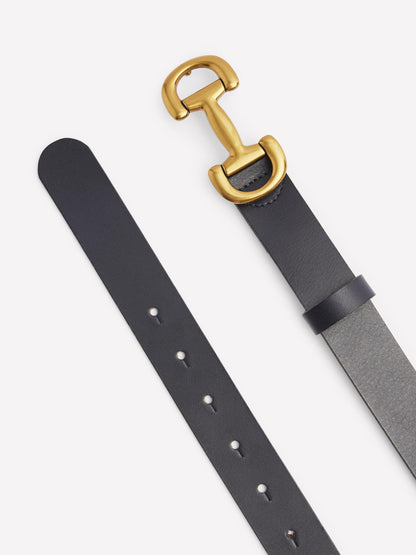 Iris Snaffle-Trim Leather Belt-Navy