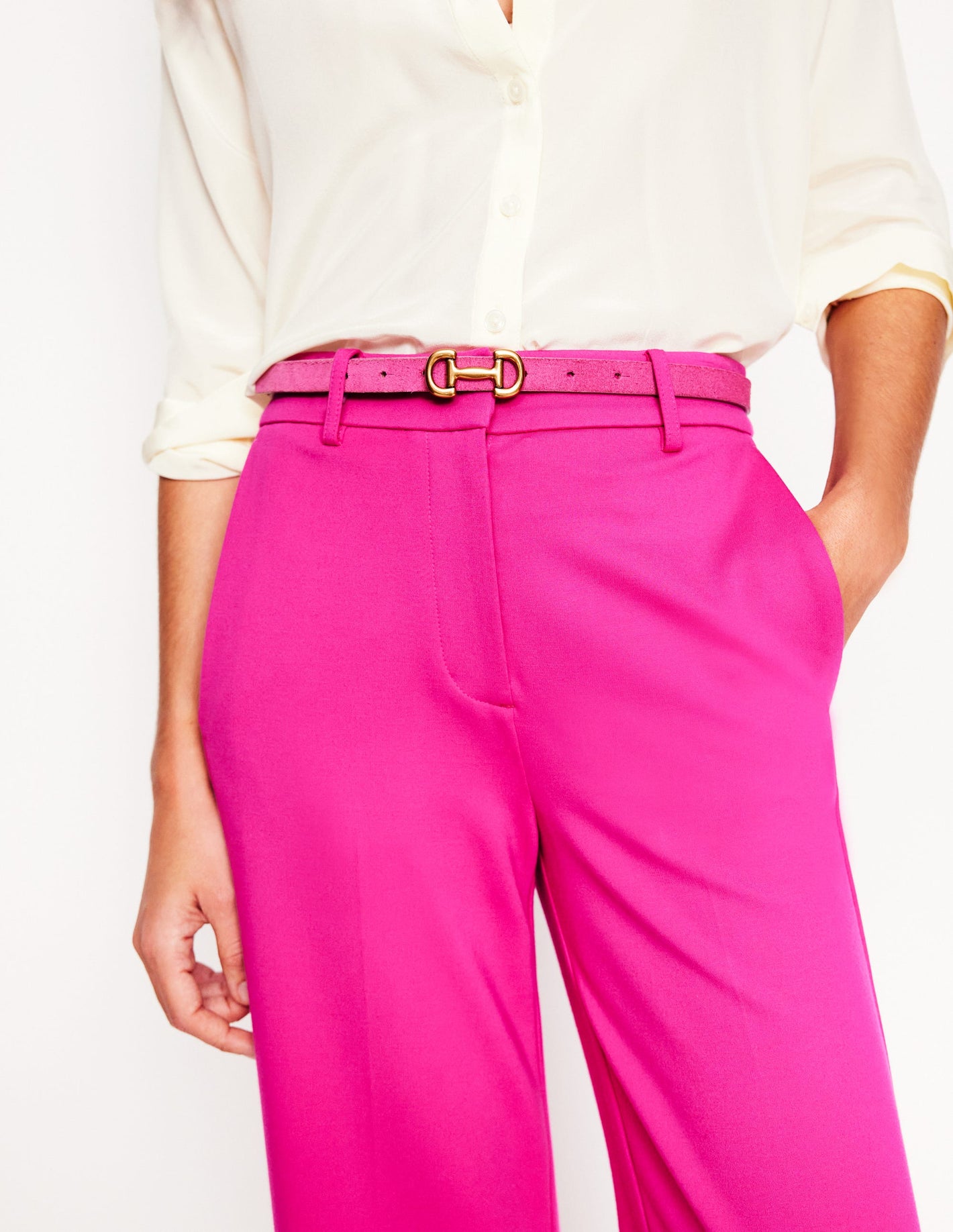 Iris Snaffle-Trim Leather Belt-Pink Peony