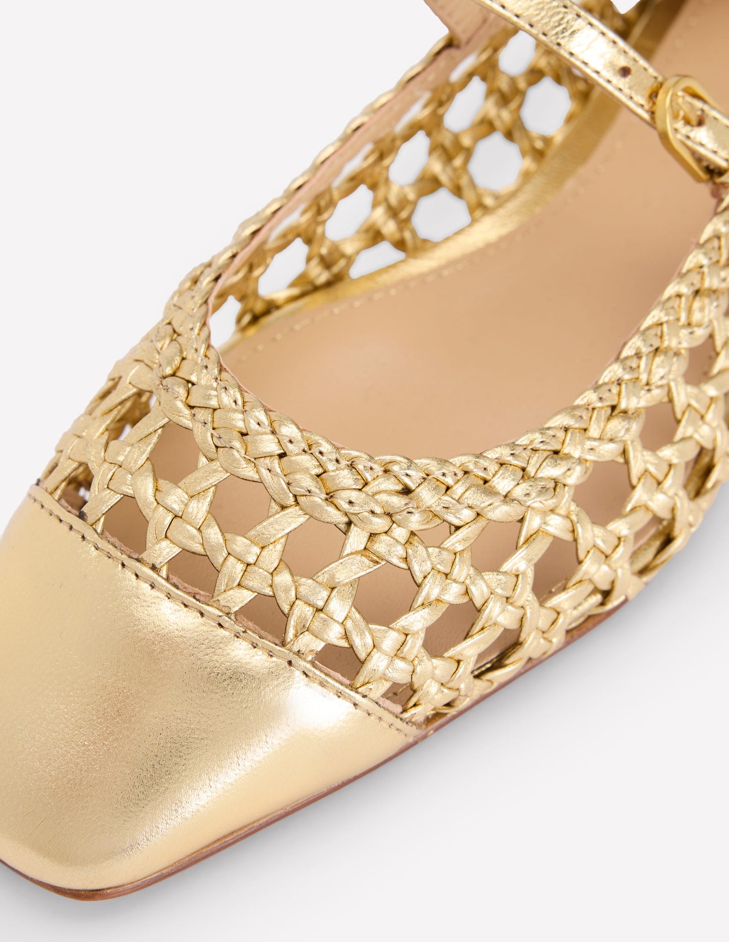 Penelope Mary Jane Flat-Gold Woven Leather