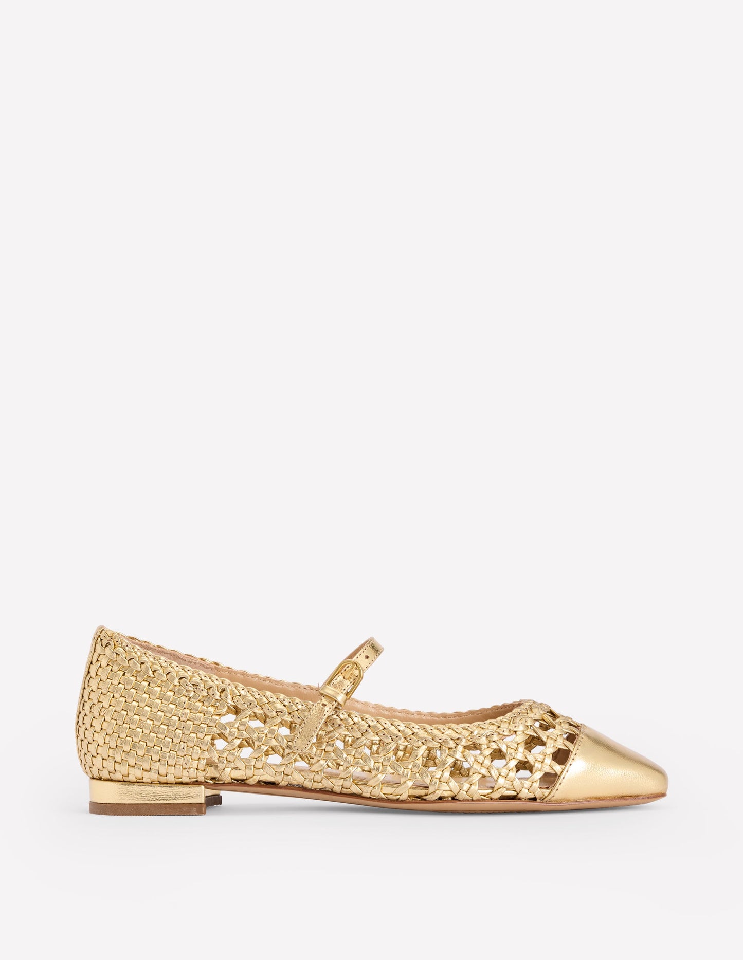 Penelope Mary Jane Flat-Gold Woven Leather