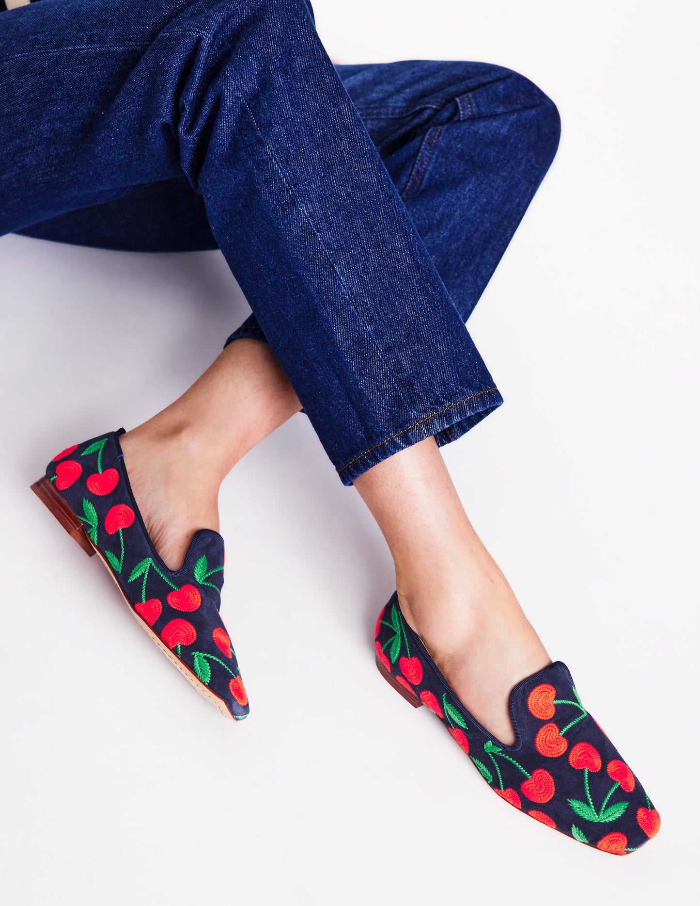 Slipper Cut Loafer-Navy Cherries