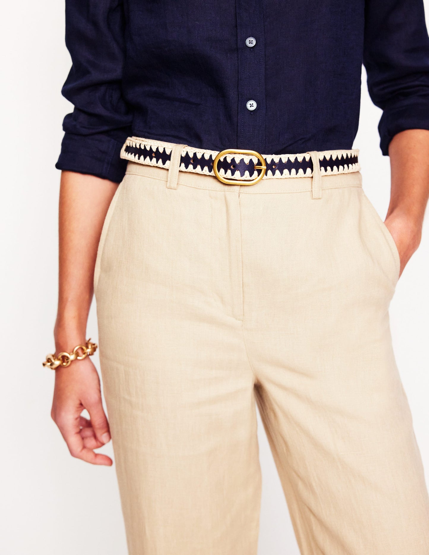 Whipstitch Classic Belt-Navy/Ivory