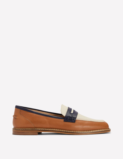 Nya Structured Penny Loafers-Tan Colourblock