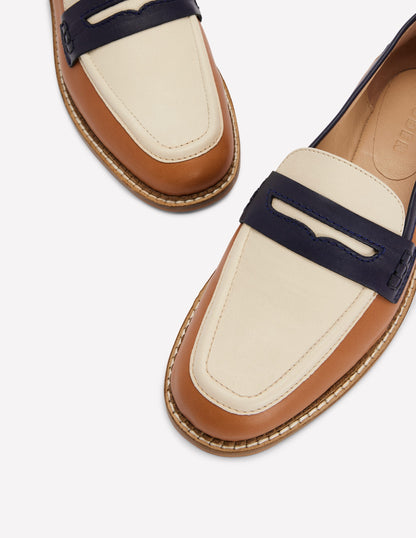 Nya Structured Penny Loafers-Tan Colourblock