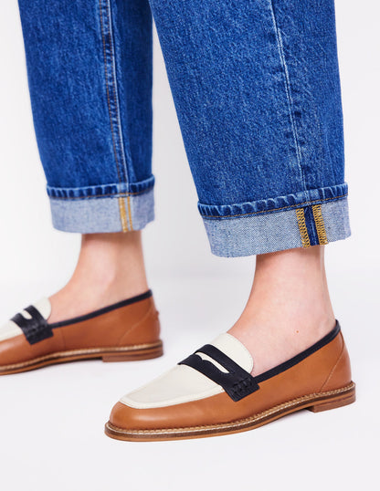 Nya Structured Penny Loafers-Tan Colourblock