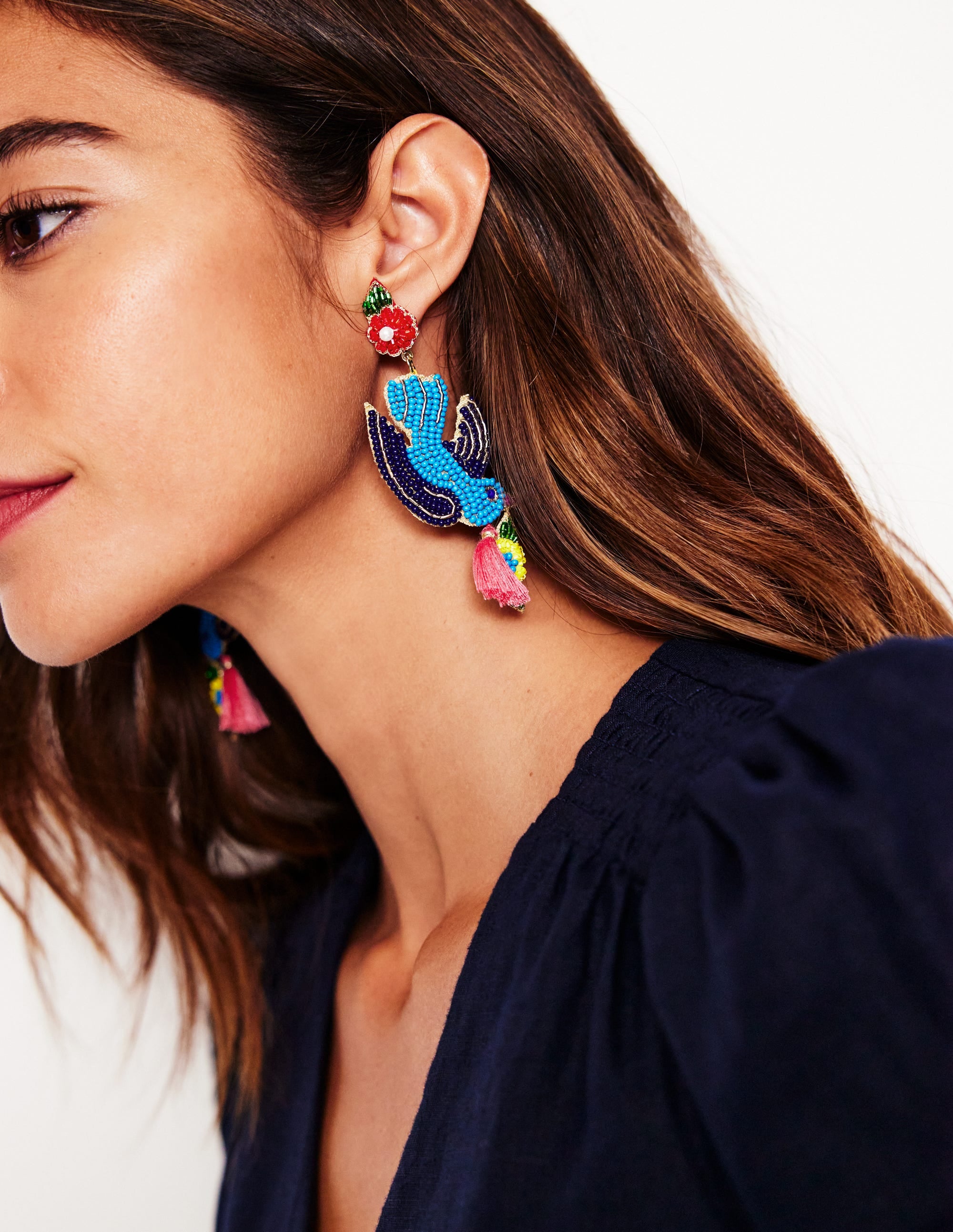 Beady Motif Earrings-Bird - Image 2