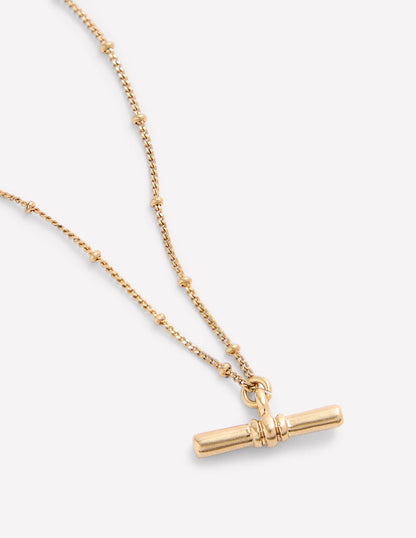 Fine T-Bar Pendant Necklace-Gold