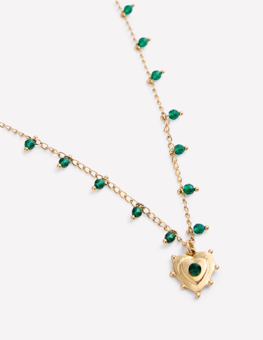 Layering Charm Necklace-Green Heart - Image 4