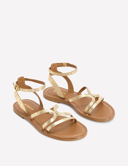 Casual Flat Sandal-Gold Woven Leather