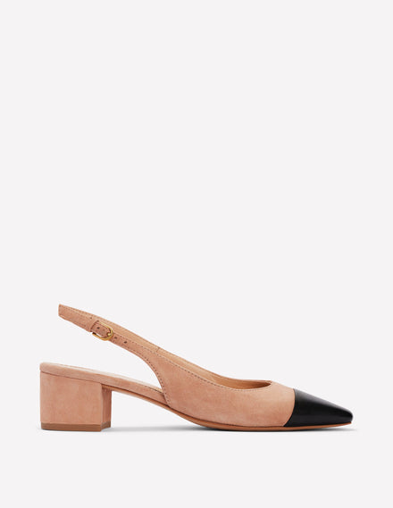 Ailsa Block Heel Slingbacks-Latte Suede