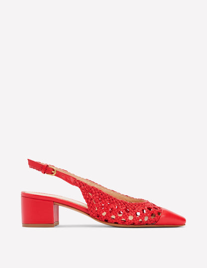Ailsa Block Heel Slingbacks-Post Box Red Woven-1