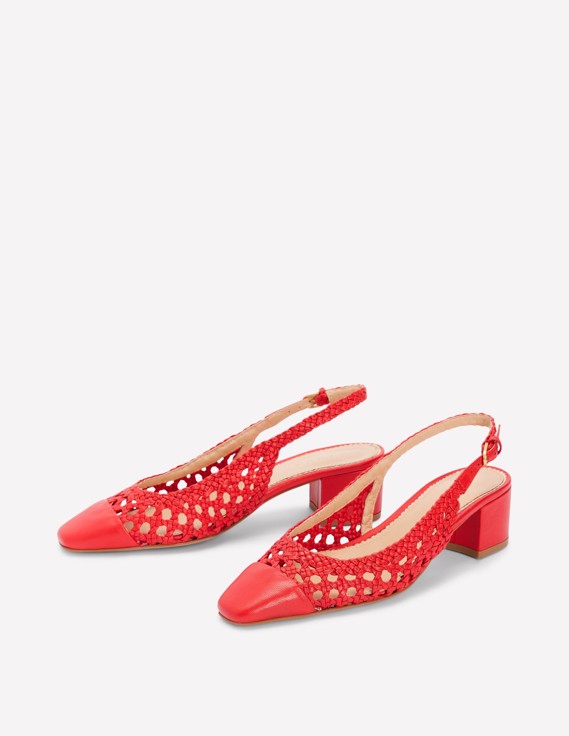 Ailsa Block Heel Slingbacks-Post Box Red Woven-3