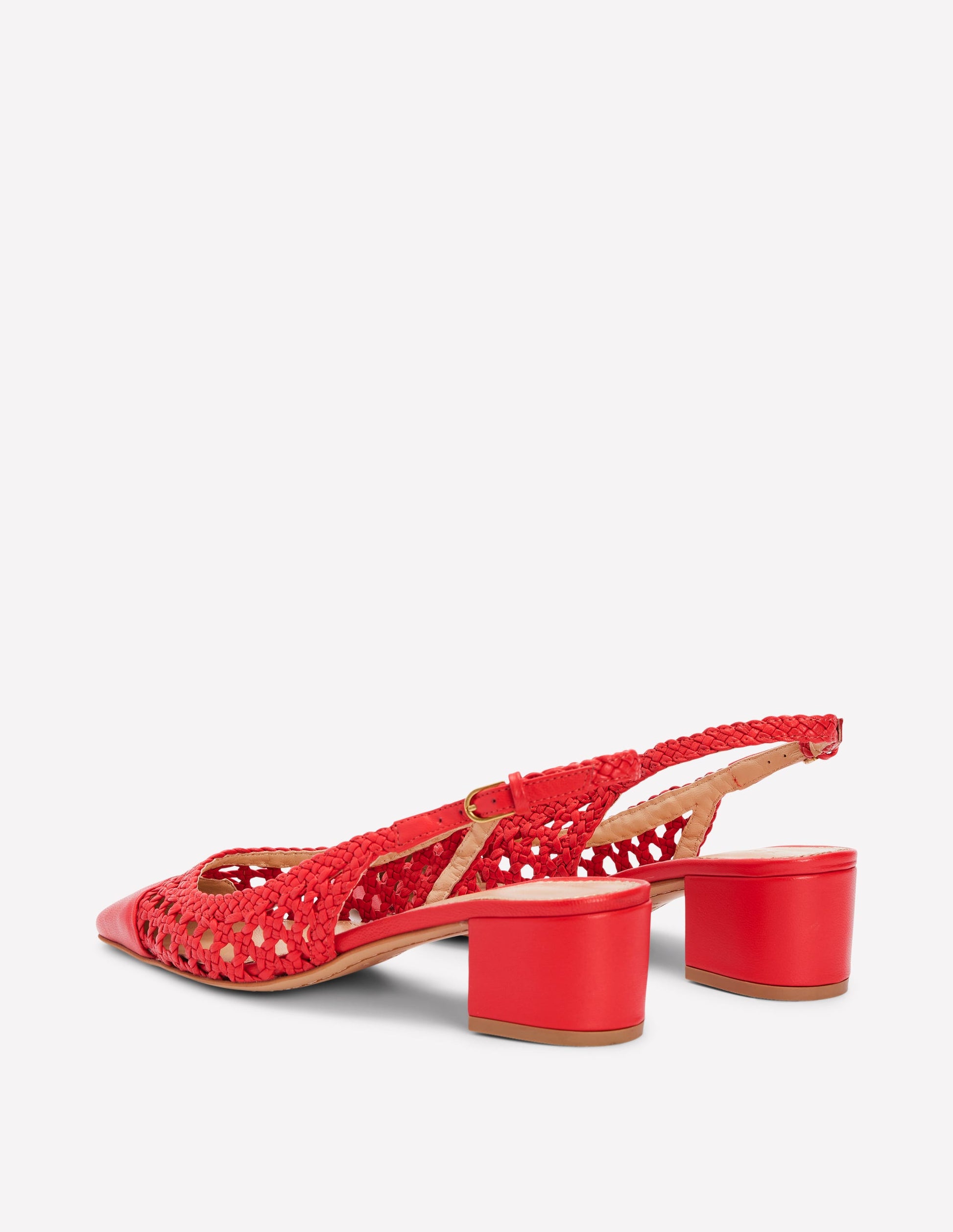 Ailsa Block Heel Slingbacks-Post Box Red Woven-5