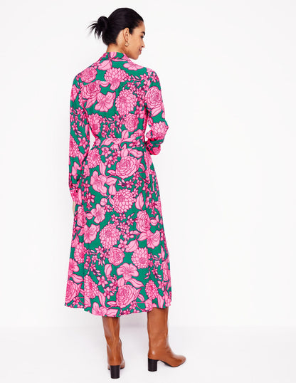 Kate Midi Shirt Dress-Green, Blossom Cascade