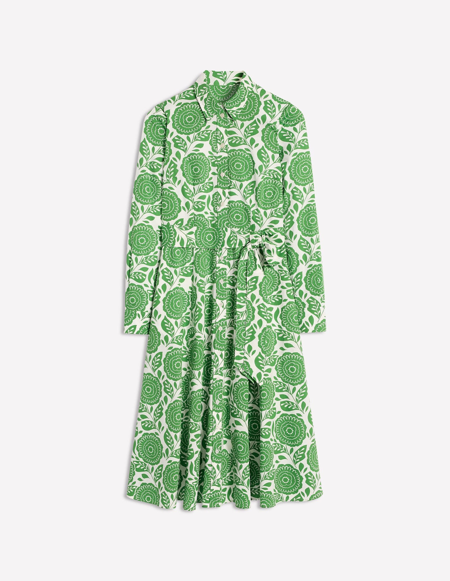 Amy Cotton Midi Shirt Dress-Paradise Green, Dahlia Stamp