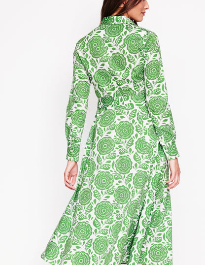 Amy Cotton Midi Shirt Dress-Paradise Green, Dahlia Stamp