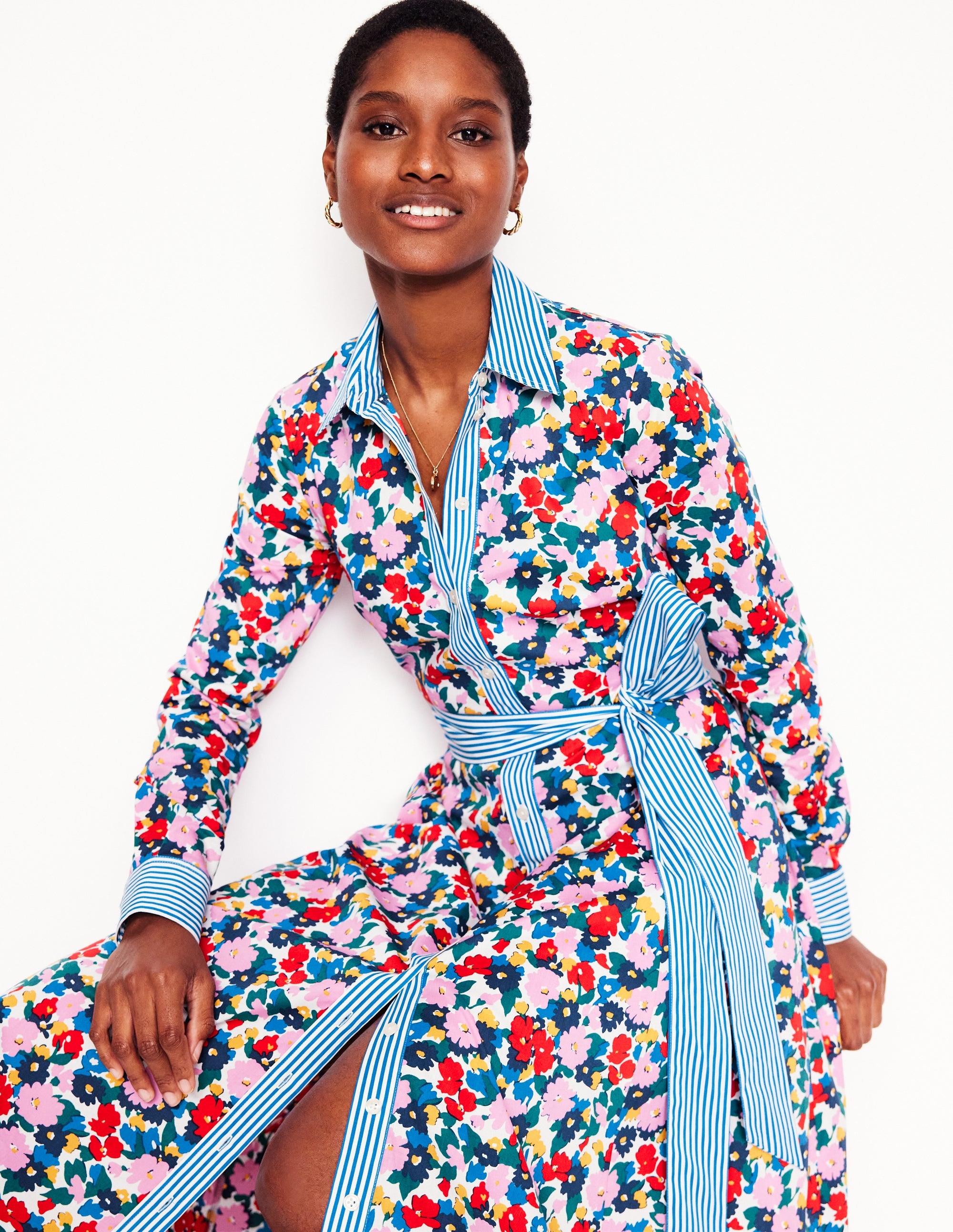 Amy Cotton Midi Shirt Dress-Multi, Painterly Meadow - Image 1