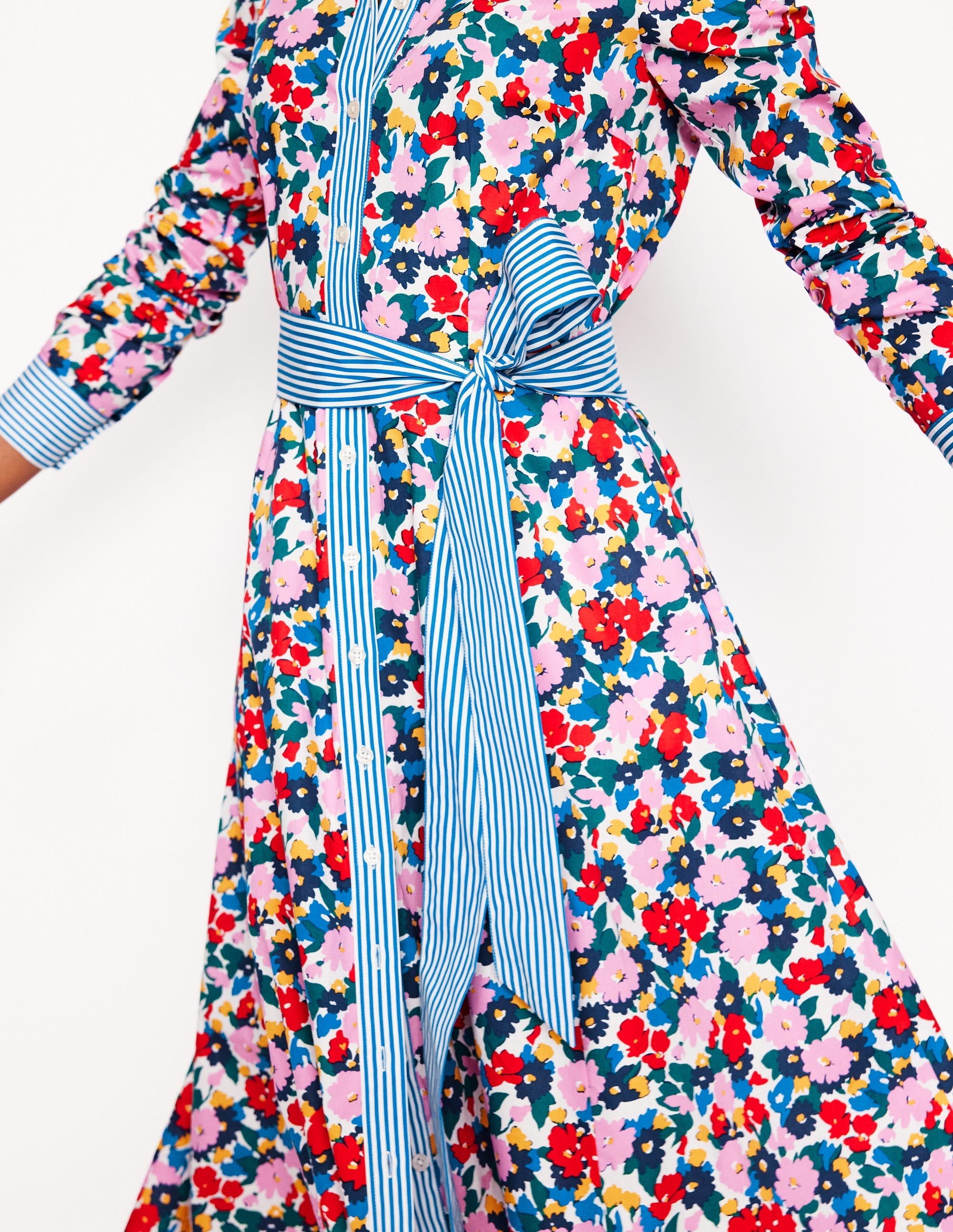 Amy Cotton Midi Shirt Dress-Multi, Painterly Meadow - Image 2
