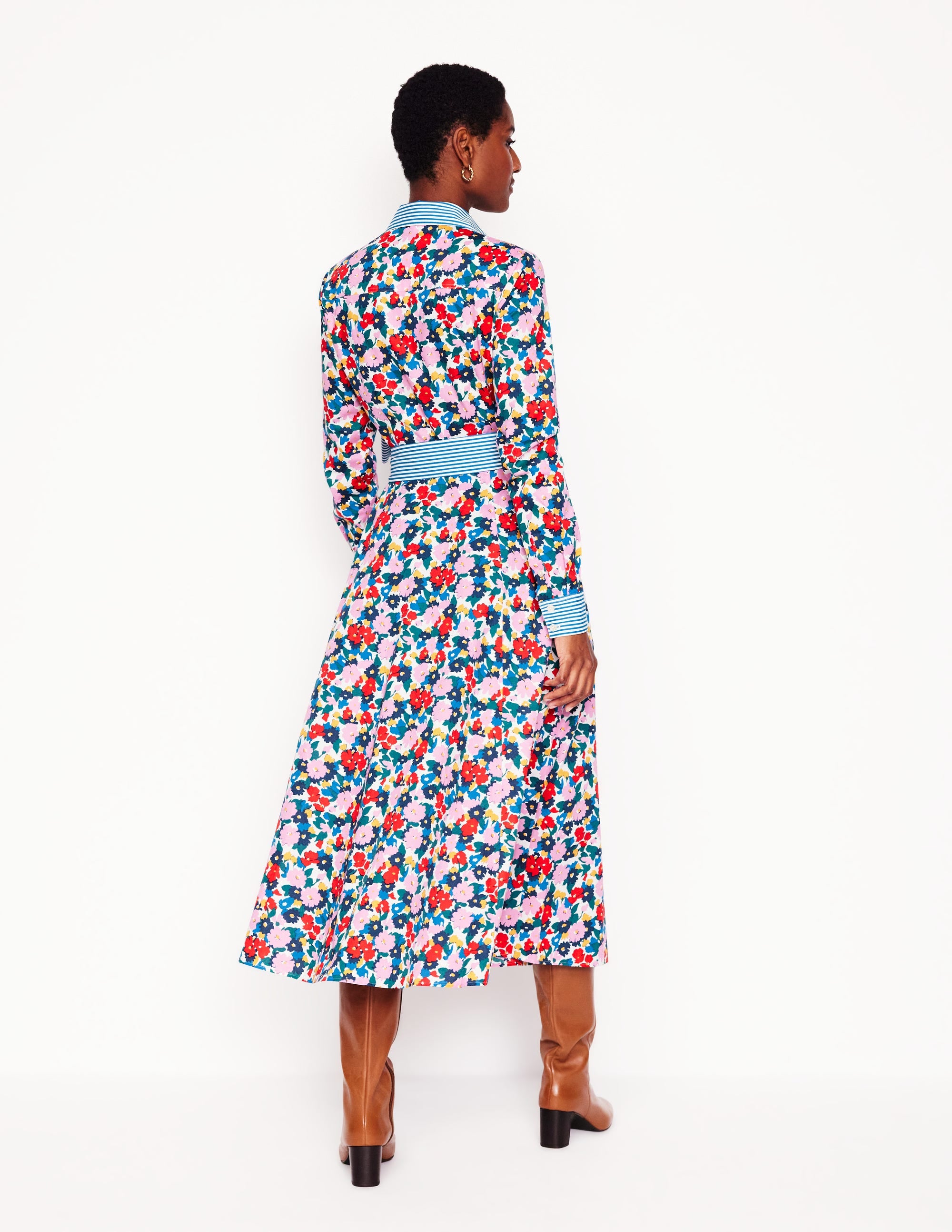 Amy Cotton Midi Shirt Dress-Multi, Painterly Meadow - Image 3