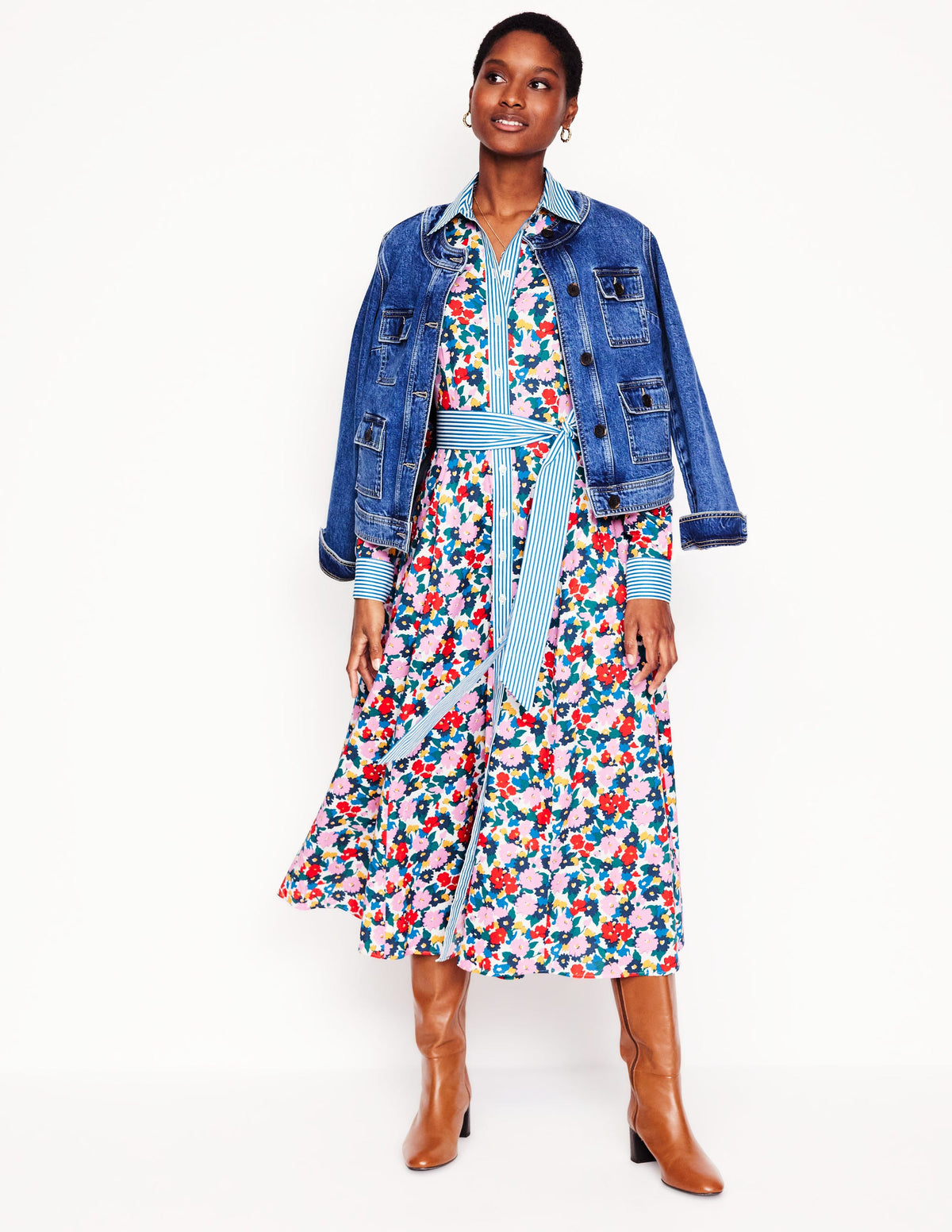 Amy Cotton Midi Shirt Dress-Multi, Painterly Meadow - Image 4