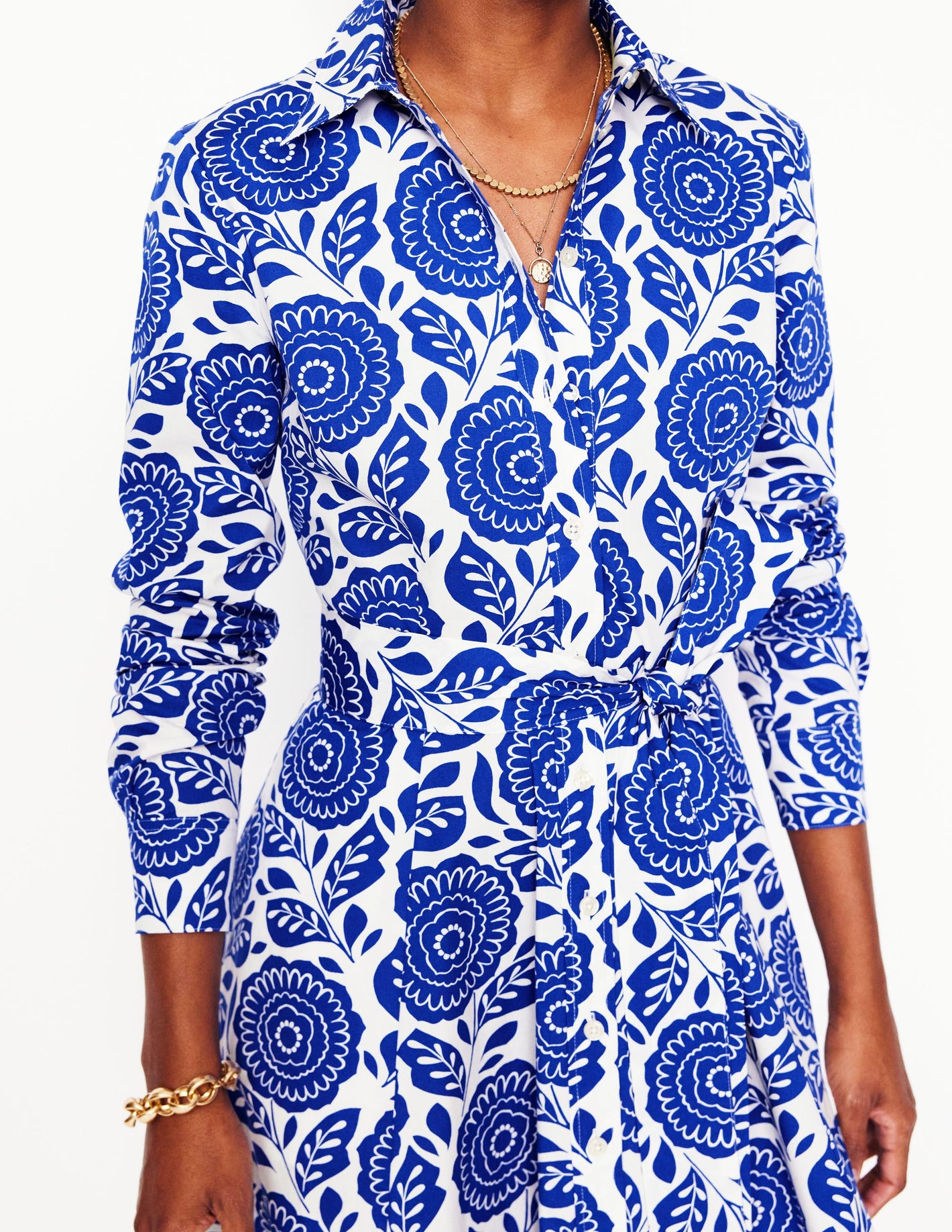 Amy Cotton Short Shirt Dress-Bright Blue, Dahlia Stamp