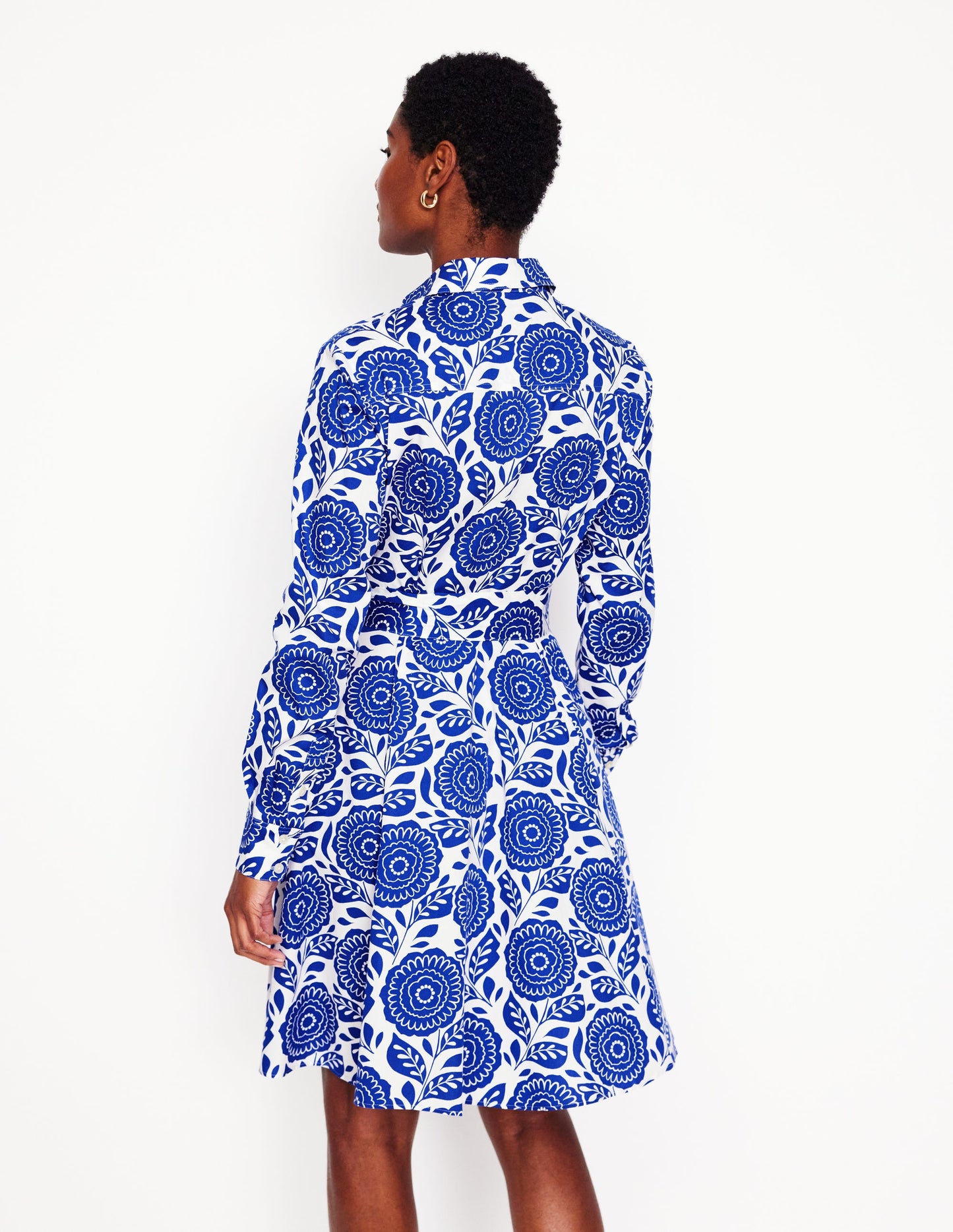 Amy Cotton Short Shirt Dress-Bright Blue, Dahlia Stamp