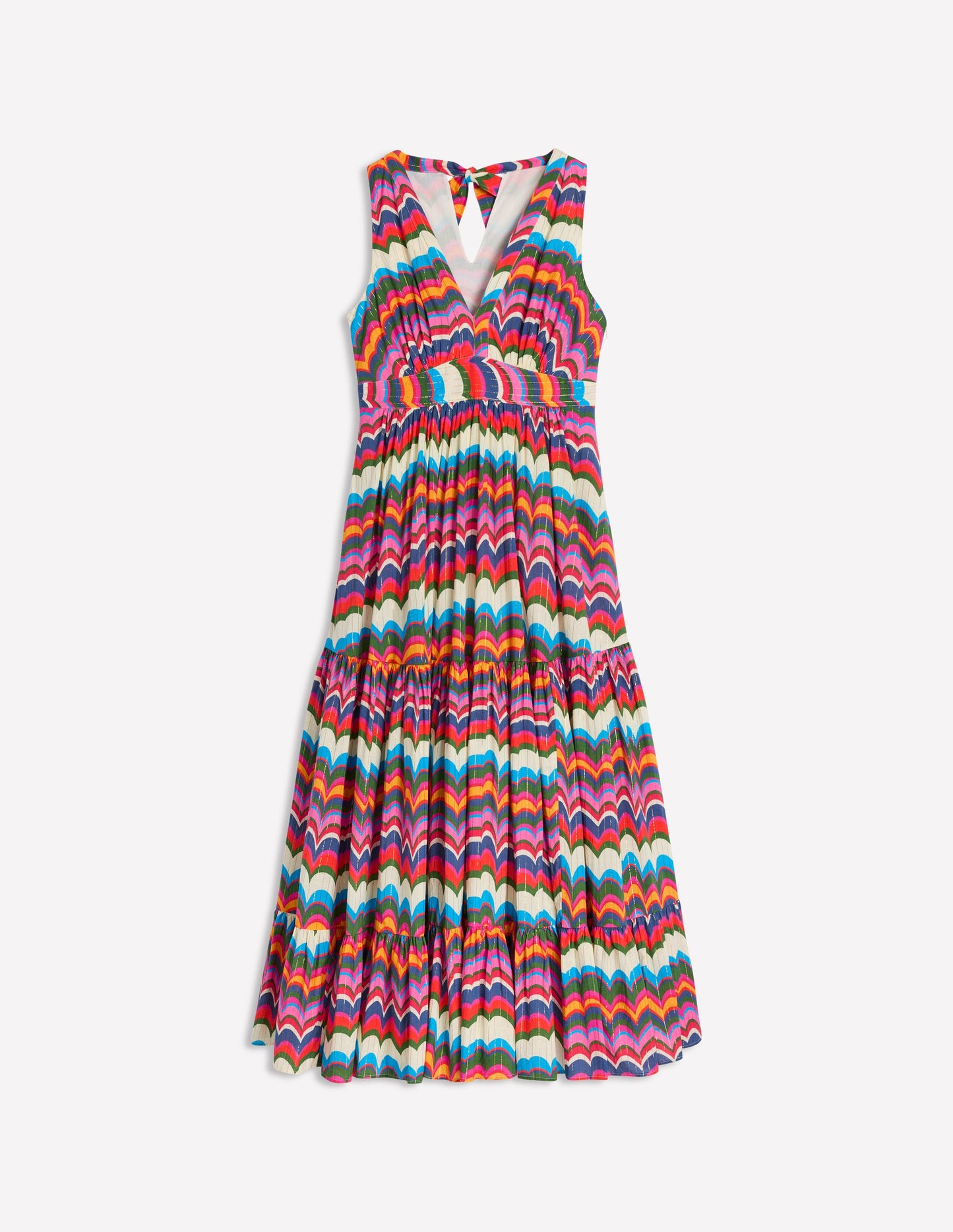 Serena Cotton Tie Maxi Dress-Multi, Abstract Wave