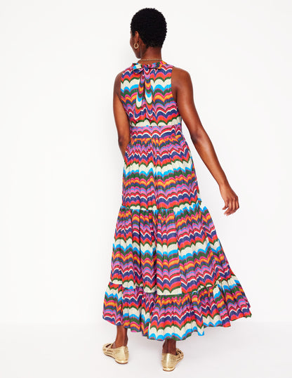 Serena Cotton Tie Maxi Dress-Multi, Abstract Wave