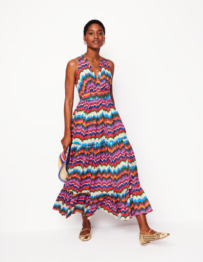 Serena Cotton Tie Maxi Dress-Multi, Abstract Wave