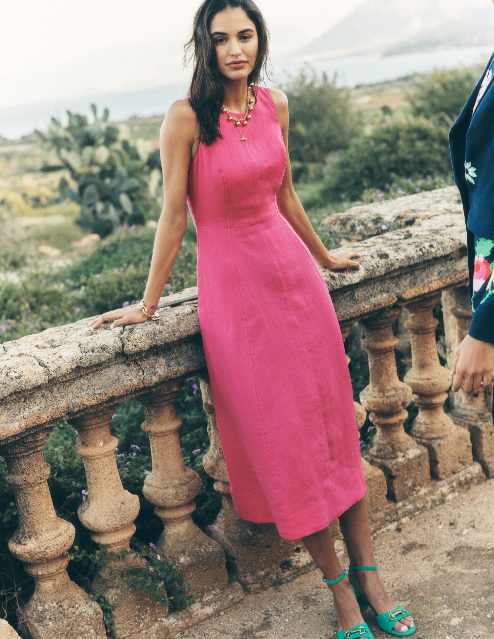 Carla Linen Midi Dress-Pink Peony | Boden UK