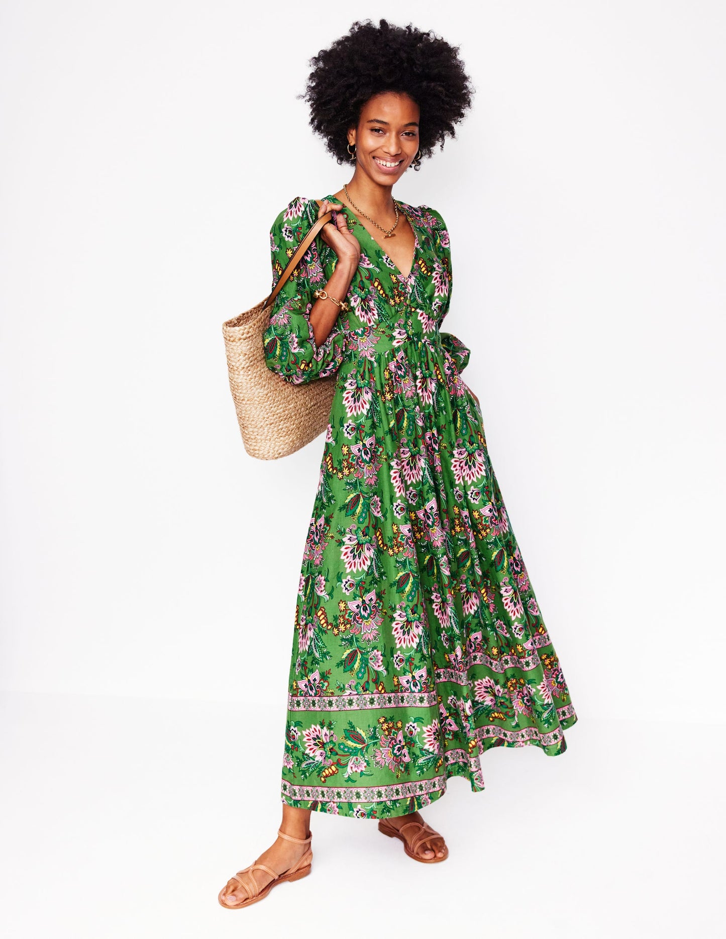 Lola Blouson Maxi Dress-Green, Botanic Terrace