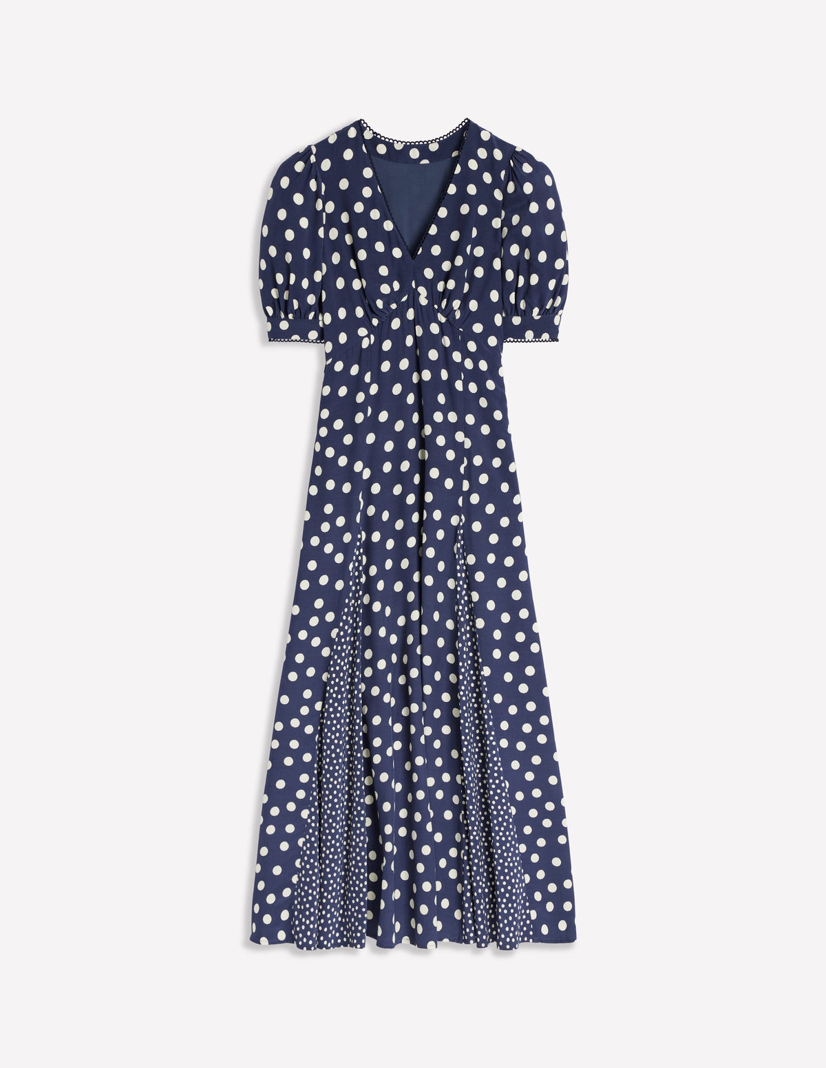 Rosie Godet Tea Dress-French Navy, Abstract Dot - Image 7