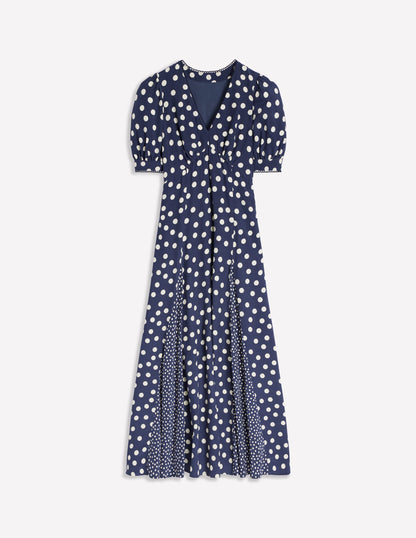 Rosie Godet Tea Dress-French Navy, Abstract Dot