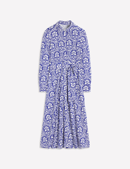 Marcia Jersey Midi Shirt Dress-Bright Blue, Elaborate Stamp