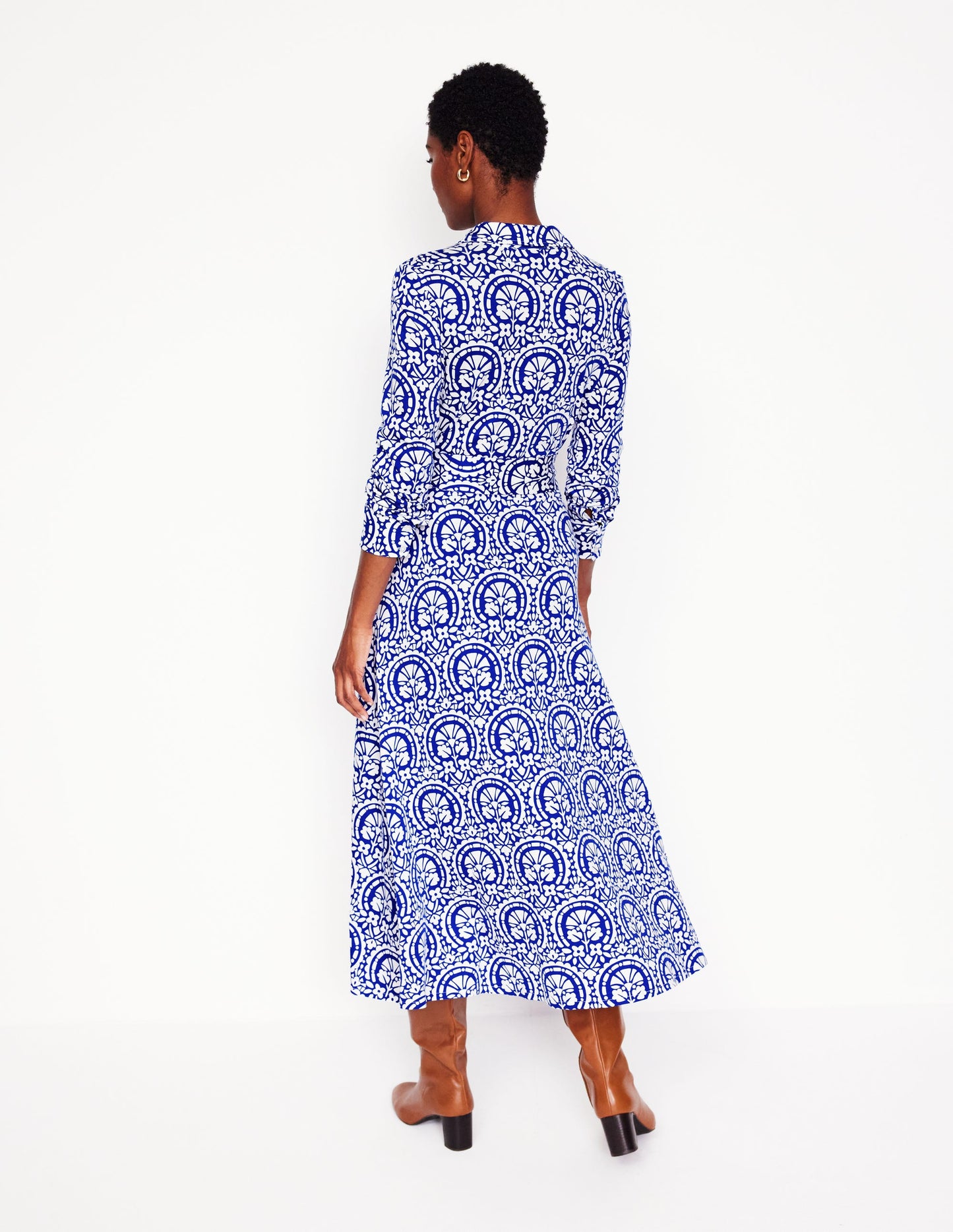 Marcia Jersey Midi Shirt Dress-Bright Blue, Elaborate Stamp