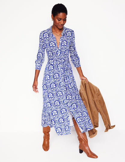 Marcia Jersey Midi Shirt Dress-Bright Blue, Elaborate Stamp