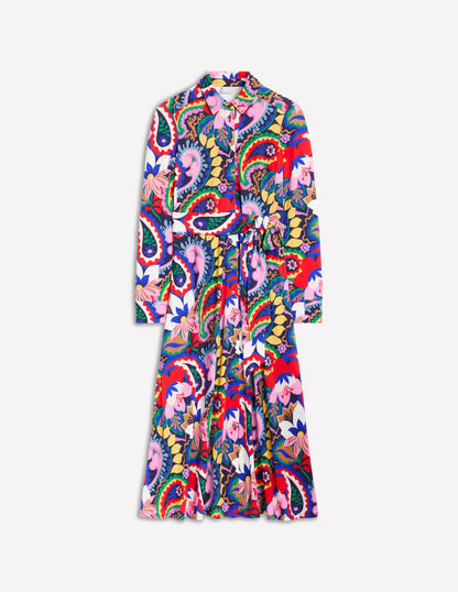 Marcia Jersey Midi Shirt Dress-Multi, Botanical Paisley