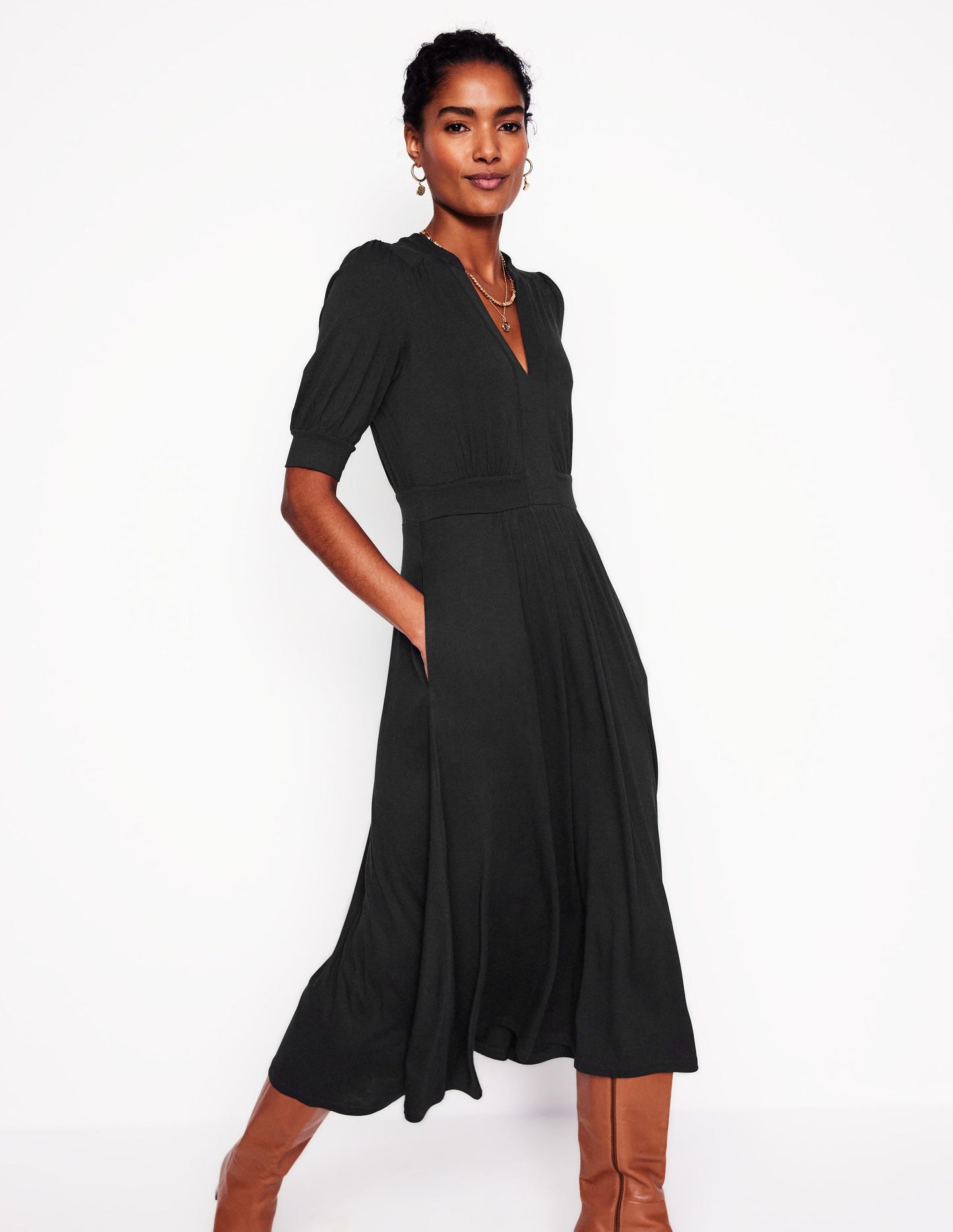 Lily Jersey Midi Tea Dress-Black