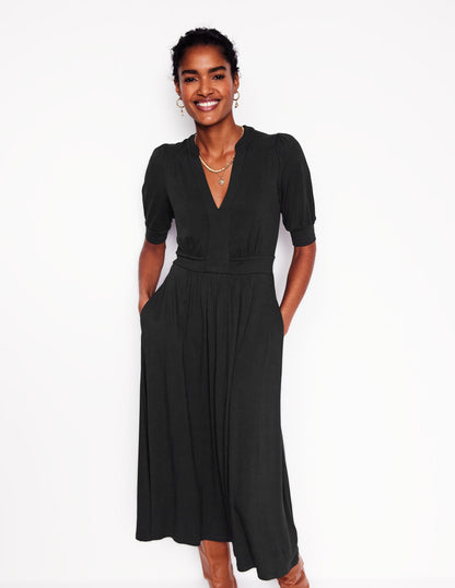 Lily Jersey Midi Tea Dress-Black