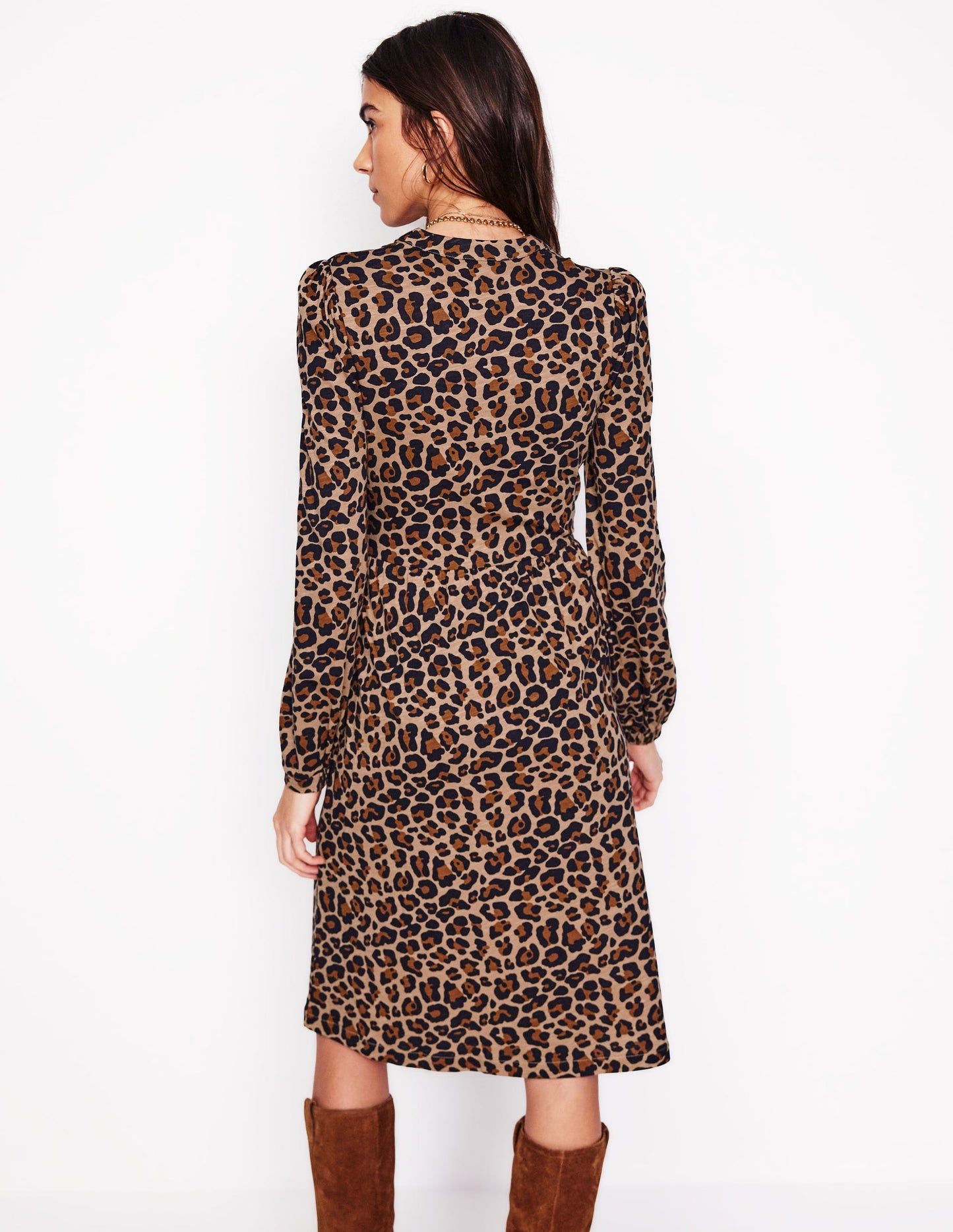 Naomi Relaxed Jersey Dress-Camel, Cheetah Pop