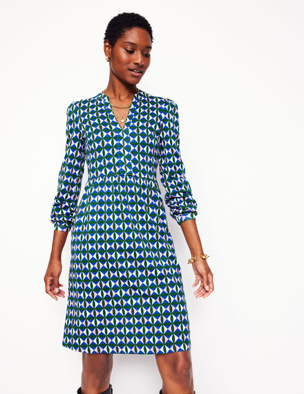 Naomi Relaxed Jersey Dress-Promenade Green, Petal Check