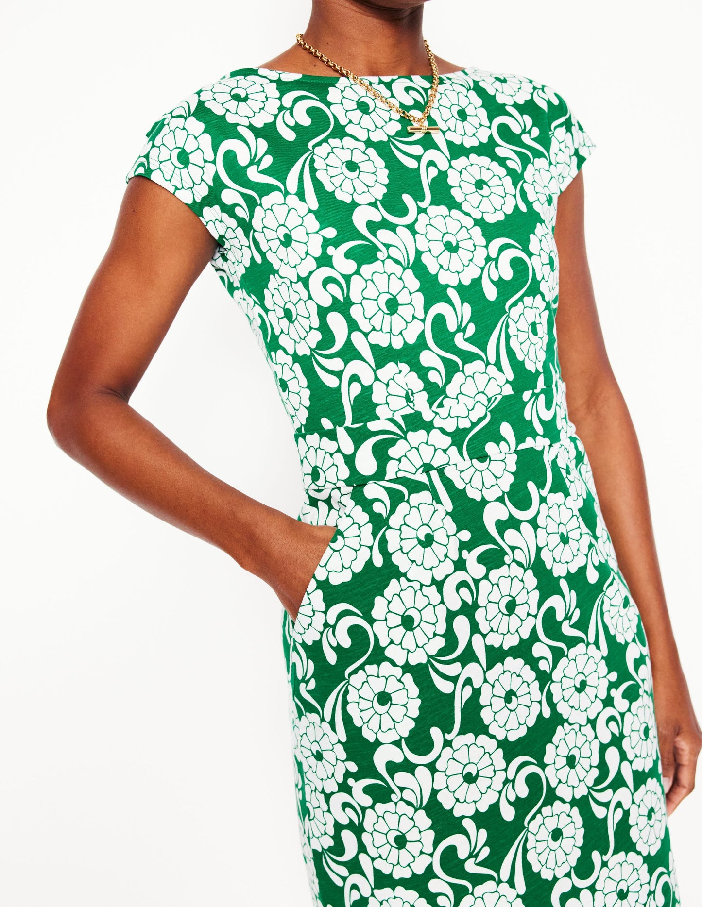 Florrie Jersey Dress-Rich Emerald, Blossom Swirl