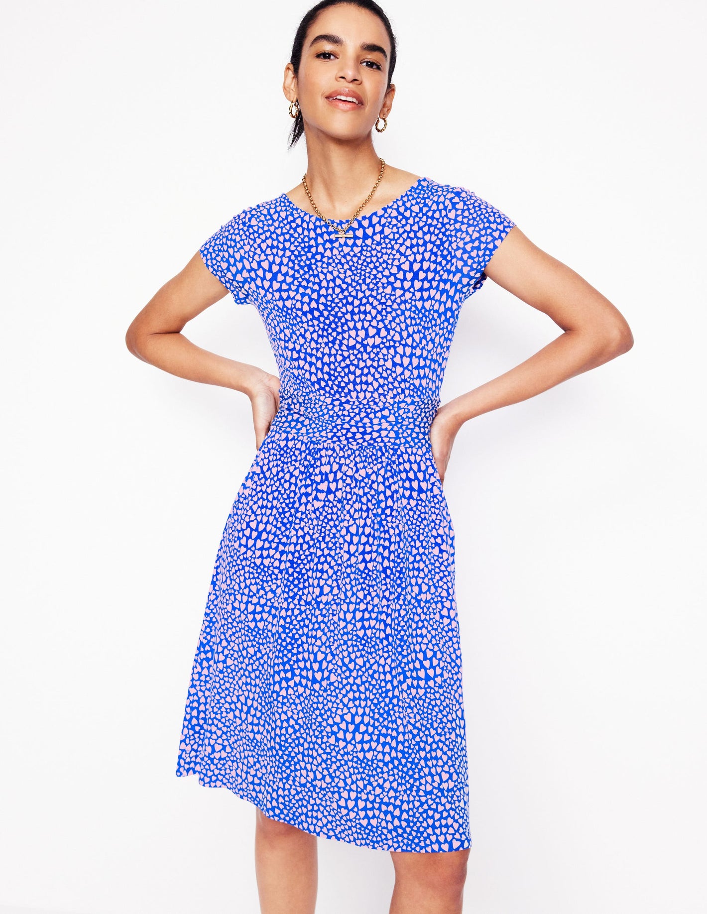 Amelie Jersey Dress-Gallery Blue, Heart Cluster