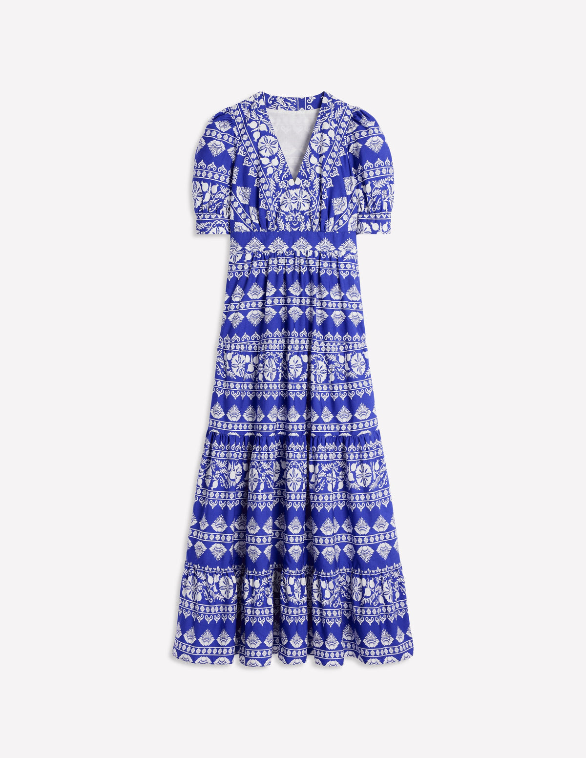 Bella Puff Sleeve Maxi Dress-Bright Blue, Ornate Border - Image 5