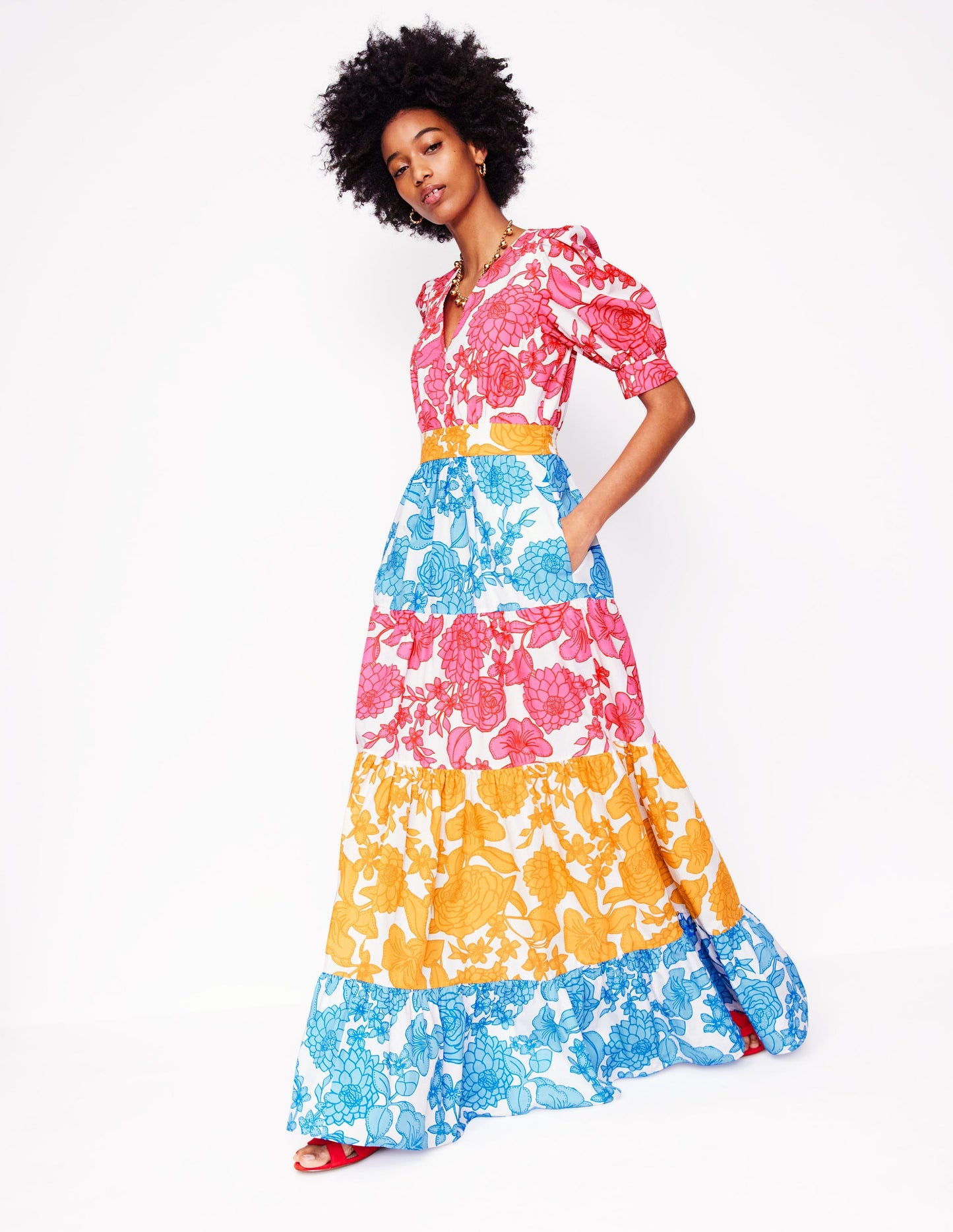 Bella Puff Sleeve Maxi Dress-Multi, Blossom Cascade